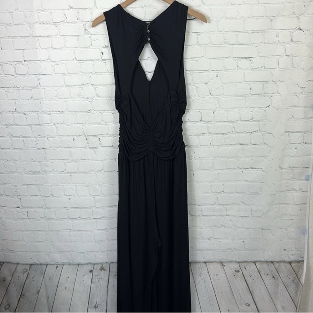 FREE PEOPLE BEACH Ruched Kit One Piece Wide Leg Jumpsuit BLACK - Picture 5 of 6